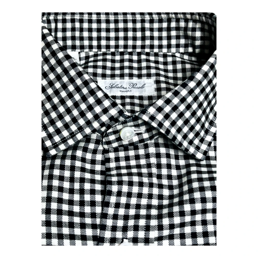 Salvatore Piccolo Met de hand vervaardigd Neapolitaans geruit overhemd Black Heren