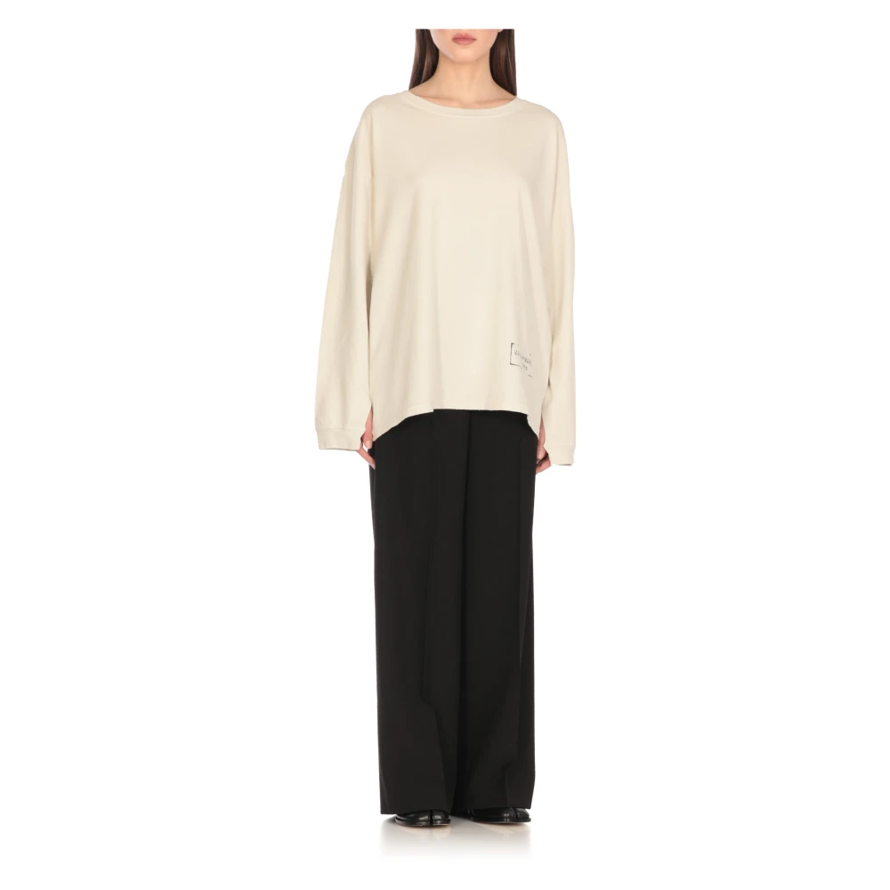 Maison Margiela Contrasterend Logo Katoenen T-shirt Ivoor Beige Dames