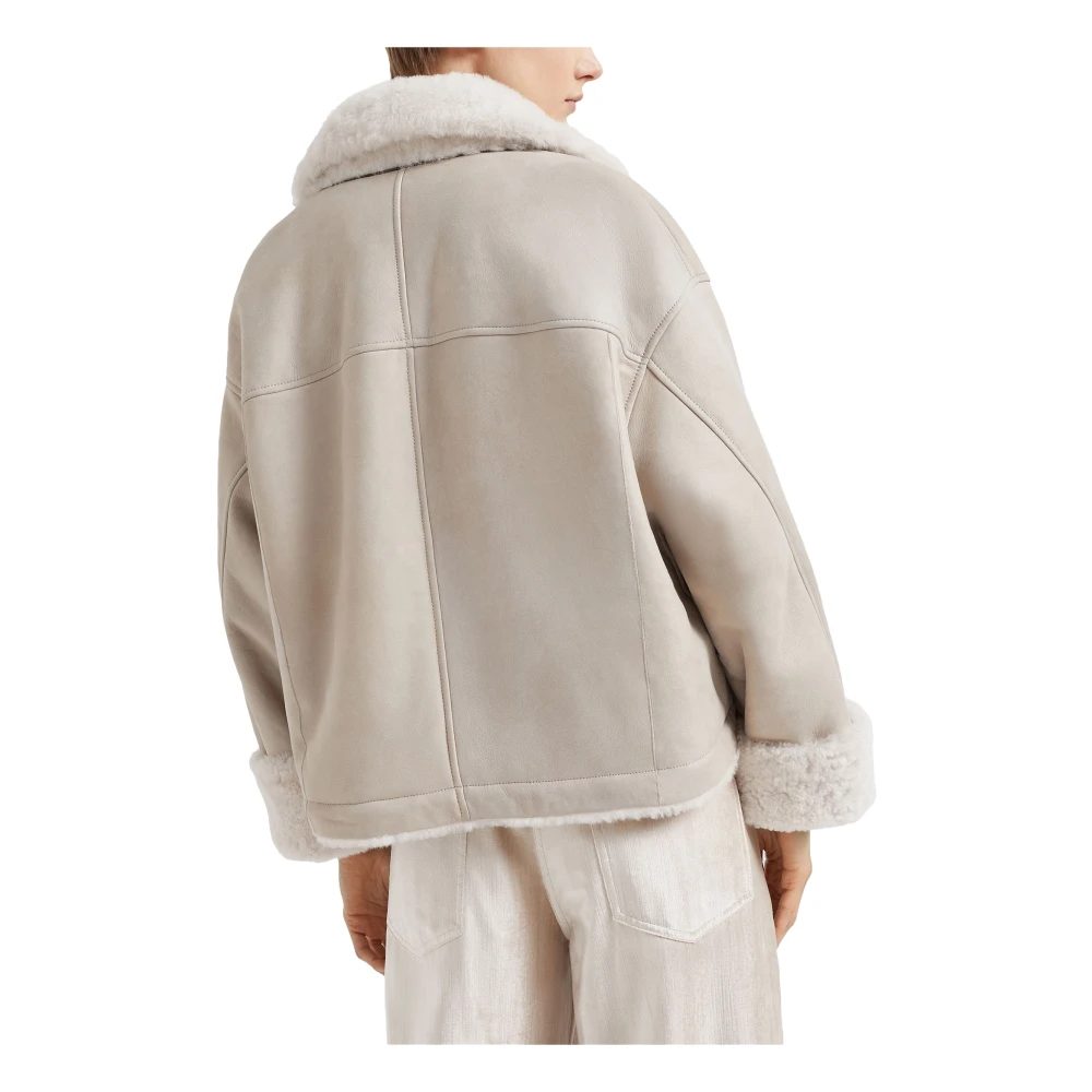BRUNELLO CUCINELLI Omkeerbare Beige Jas met Hoornknopen Beige Dames