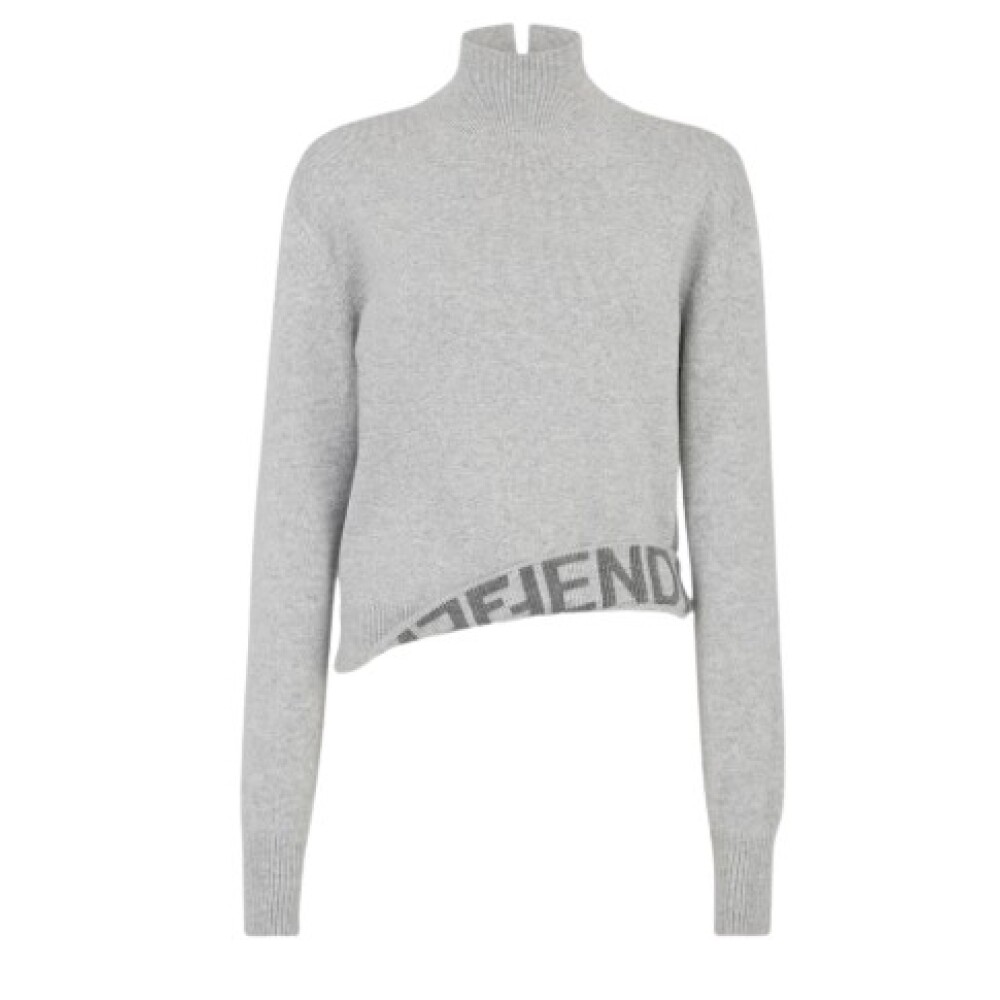 【FENDI】ブルーアイリスMINKトリミンググレーカラーシルクシフォンTOPS Shop fashion from Fendi