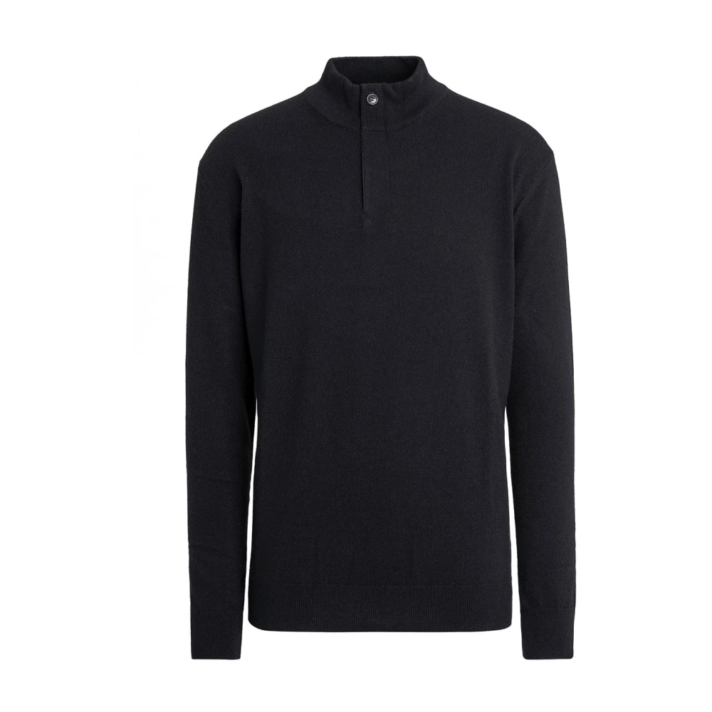 Zegna Men's Black Oasi Cashmere Zip Mock Neck Jumper - Cashmere Knitwear - L - Knitwear