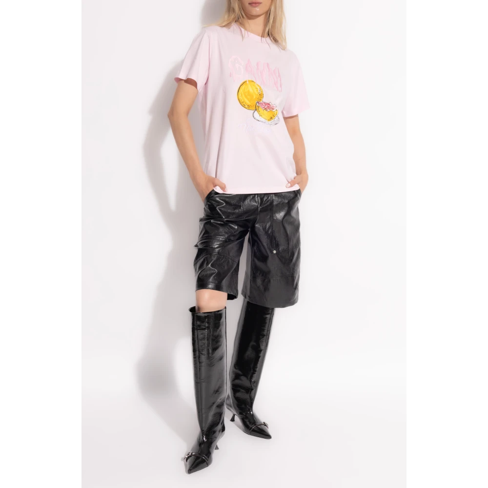 Ganni T-shirt met logo Pink Dames