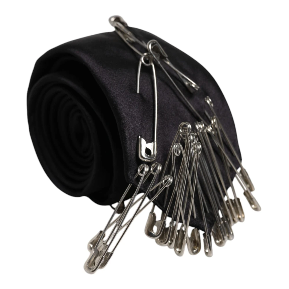 Dolce & Gabbana Uomo Nero - Safety Pins Silk Adjustable Necktie - Accessories - One Size