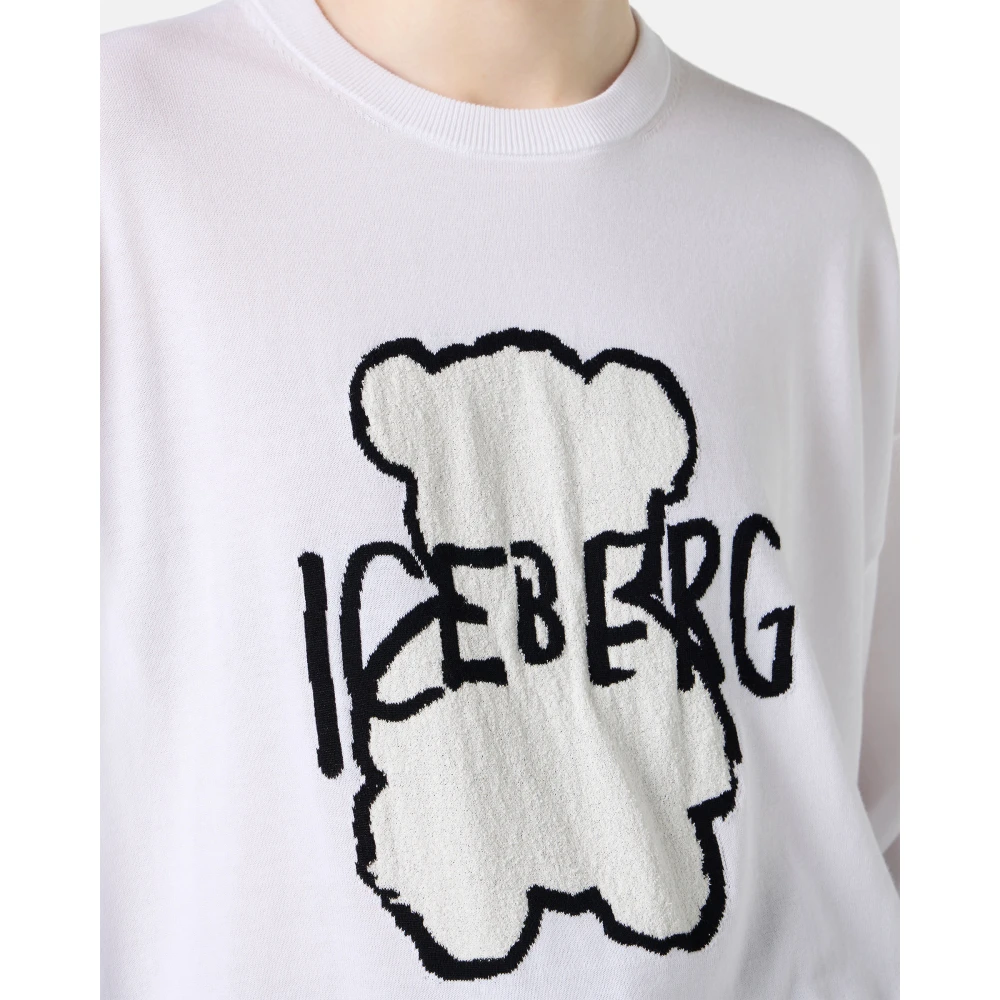 Iceberg Witte crew neck sweater van superdunne katoen White Dames
