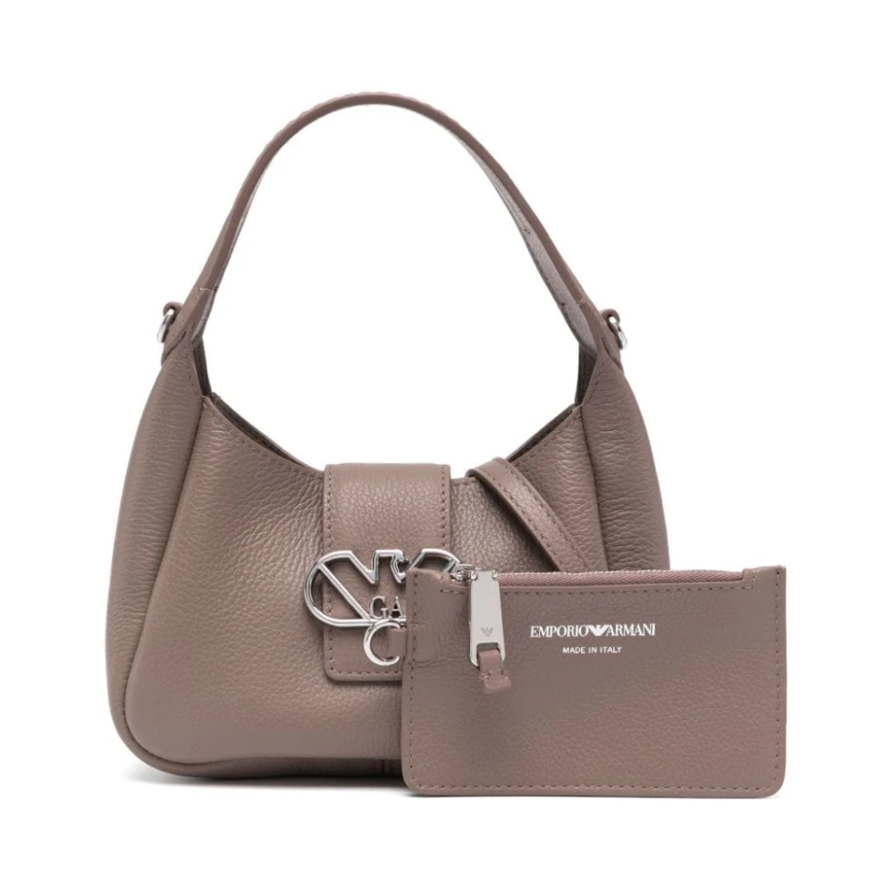 Emporio Armani Gestructureerde Leren Schoudertas Dove Grey Gray Dames