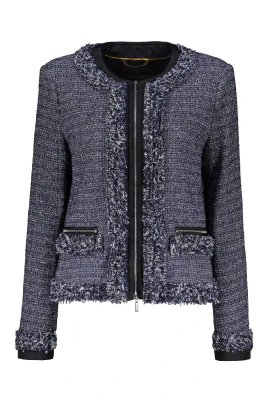 Boucle Stickad Jacka med Paljett Detaljer