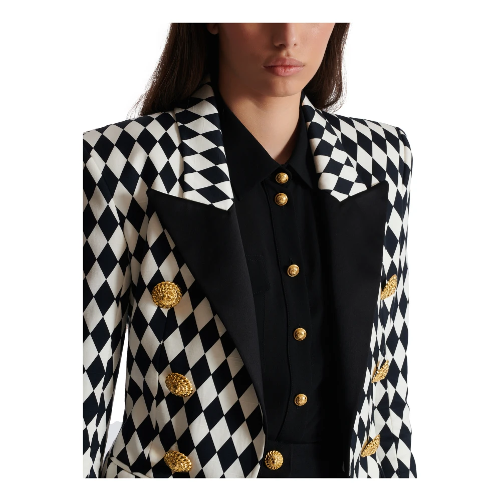 Balmain 6-knoops Diamond crêpe jas Black Dames