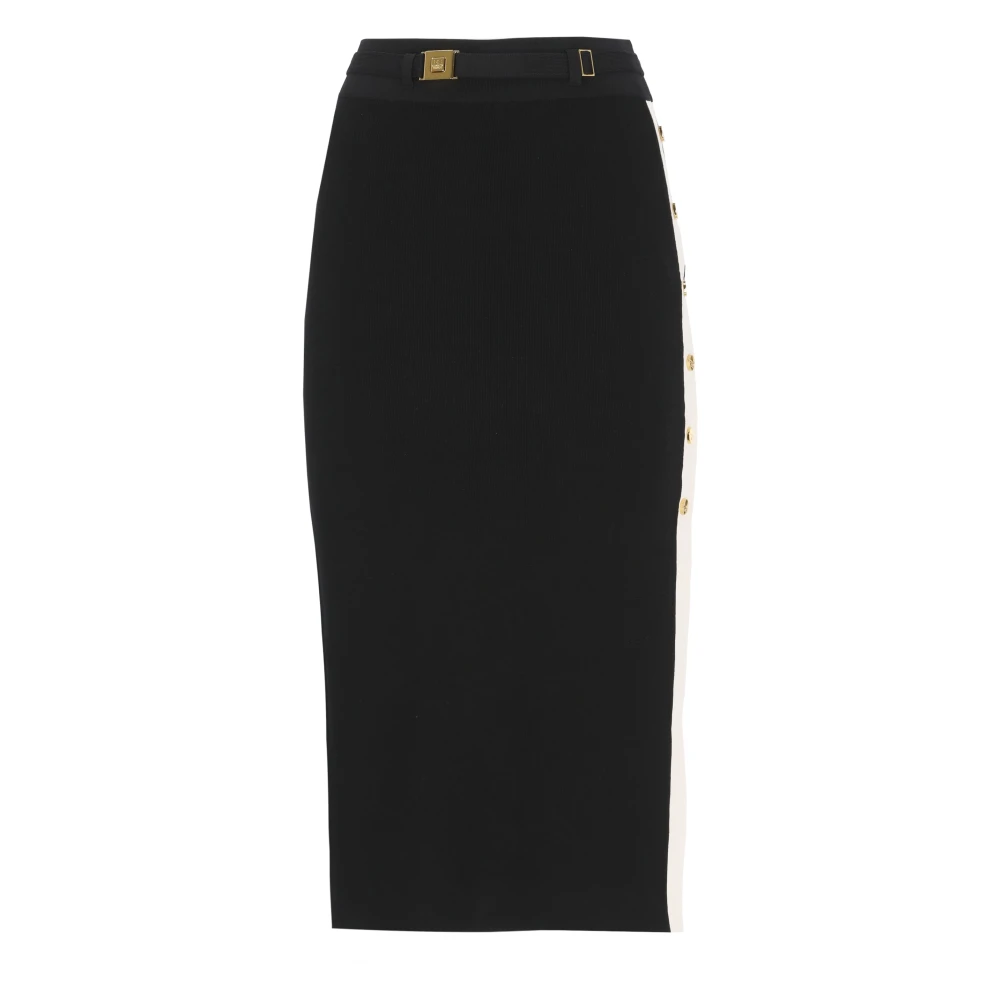 Elisabetta Franchi Black Knit Skirt With Shiny Viscose Bands - Female - Midi Skirts - M - Skirts