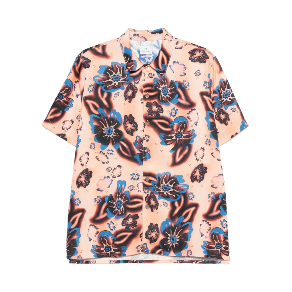Paul Smith Herr Multicolor Skjortor S, Bomull, Floral-Print Kortärmad Skjorta