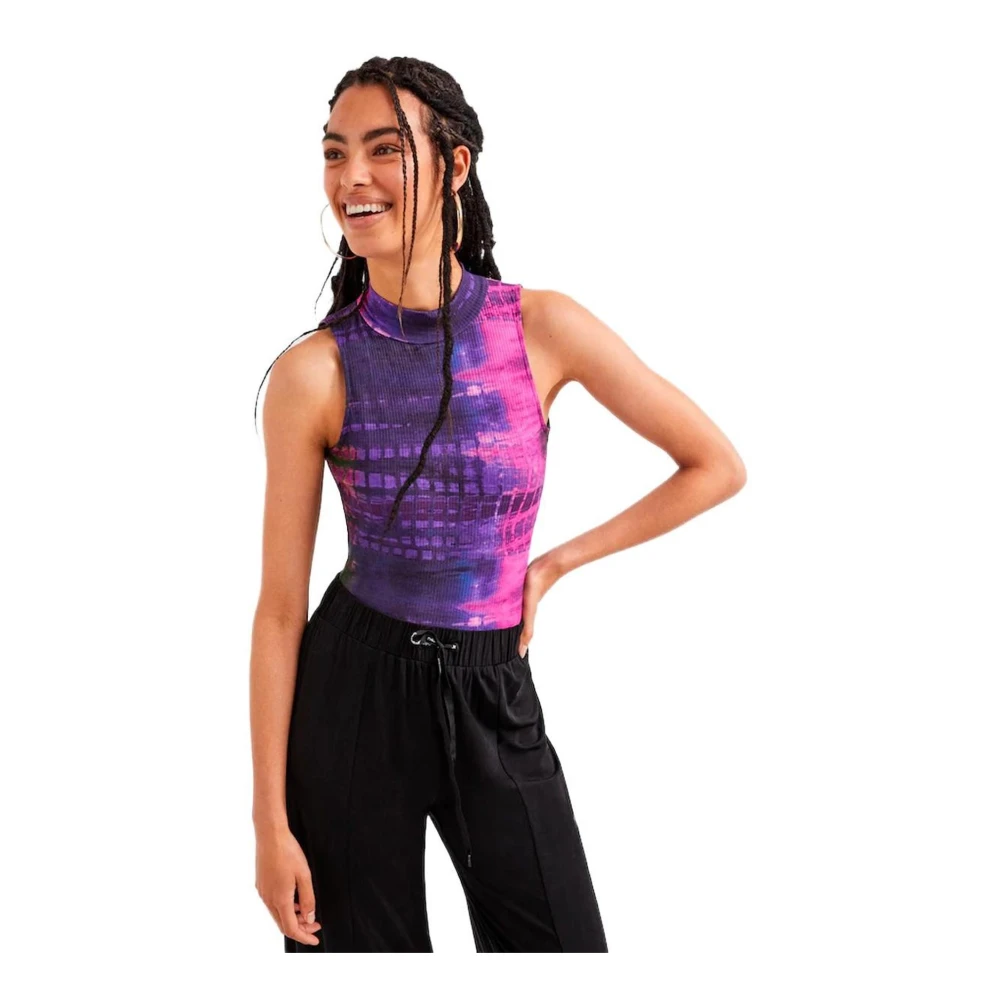 Desigual Damen Violett Lila Ärmelloses Tank Top Größe: L