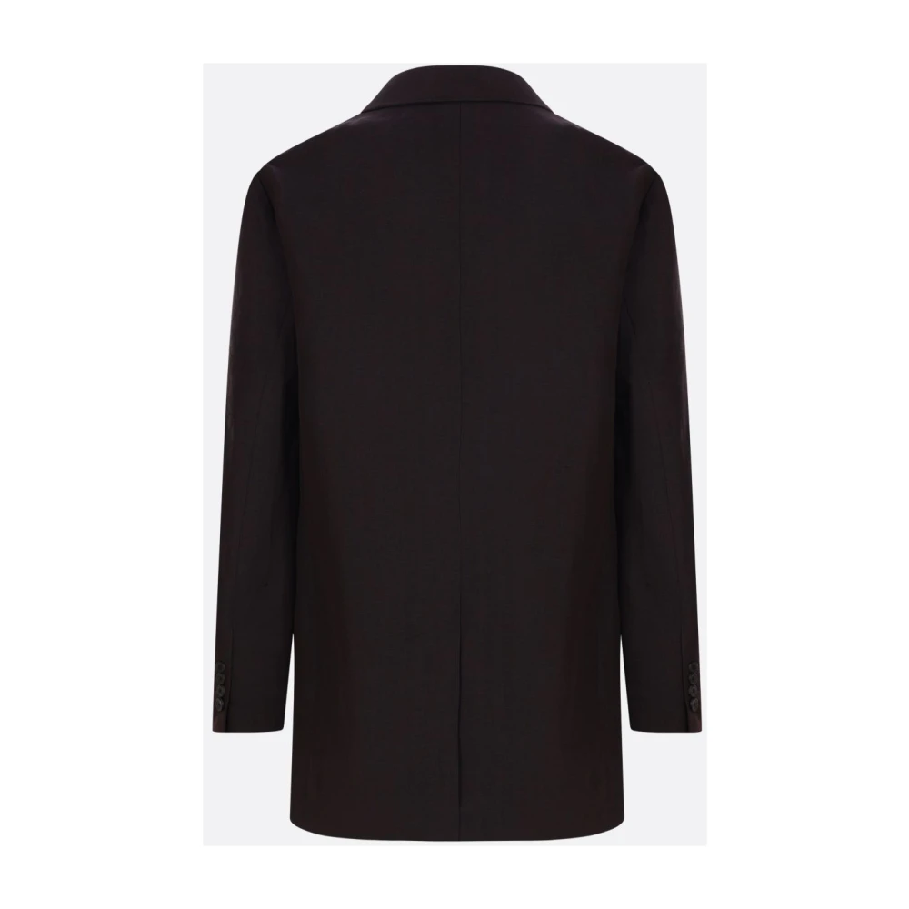 Dries Van Noten Donkerbruine Linnen en Wollen Jas Brown Heren