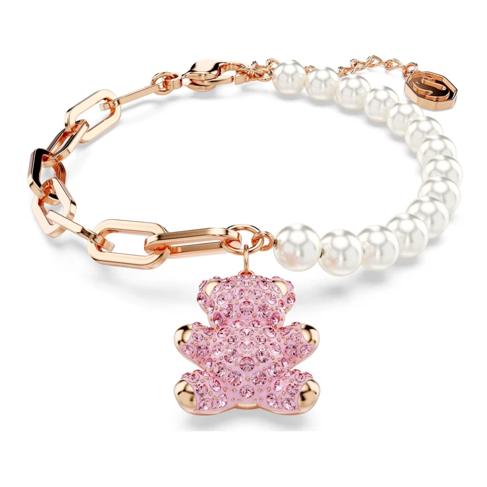 Swarovski Women's Pink/Gold Necklace Unisex Teddy Pendant Crystal Pearl, Bear, Rose Tone 5669169