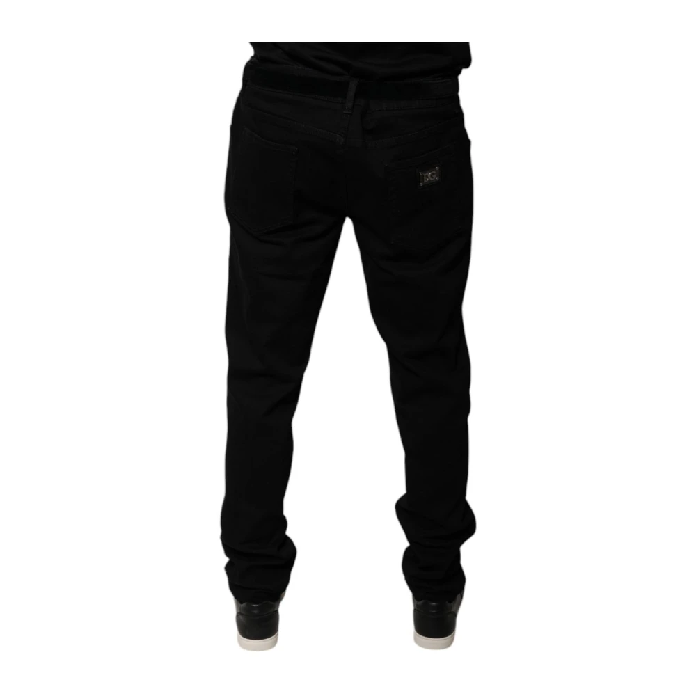 Dolce & Gabbana Zwarte Logo Skinny Denim Jeans Black Heren