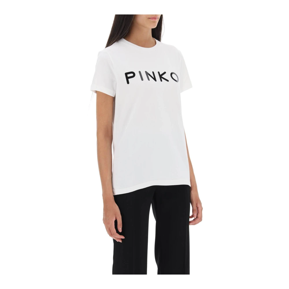 Pinko T-shirt met contrast vinyl logo White Dames