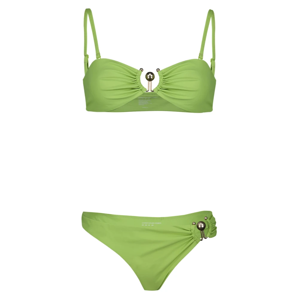 Christopher Esber Women's Green Ruched Prong Bandeau - Bikinis - S - Swimwear