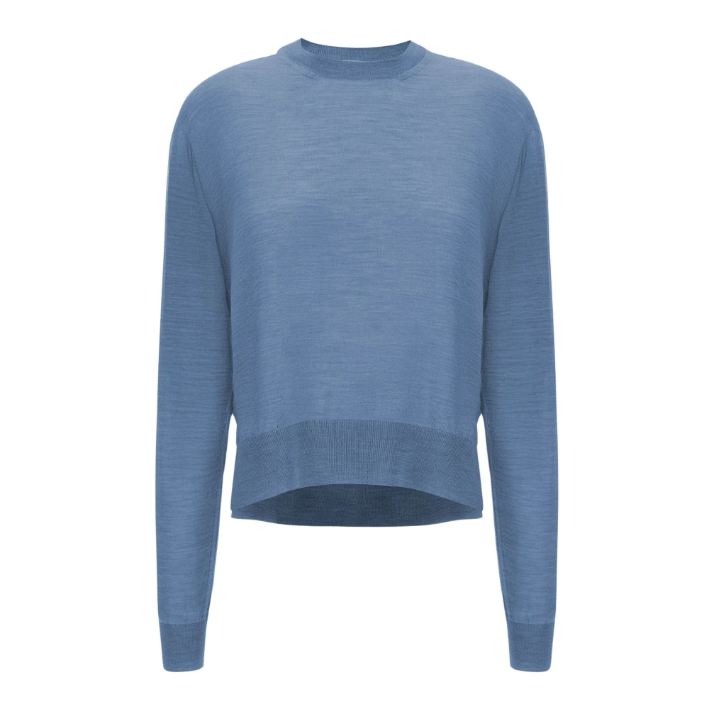 Jil Sander Women's Blue Crew-Neck Jumper - Round-Neck Knitwear - M - Knitwear