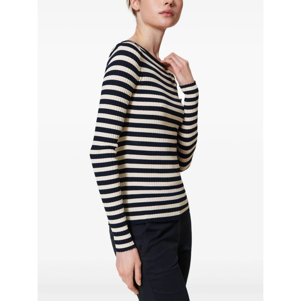 Twinset Blauwe Boat Neck Sweaters met Logo Multicolor Dames