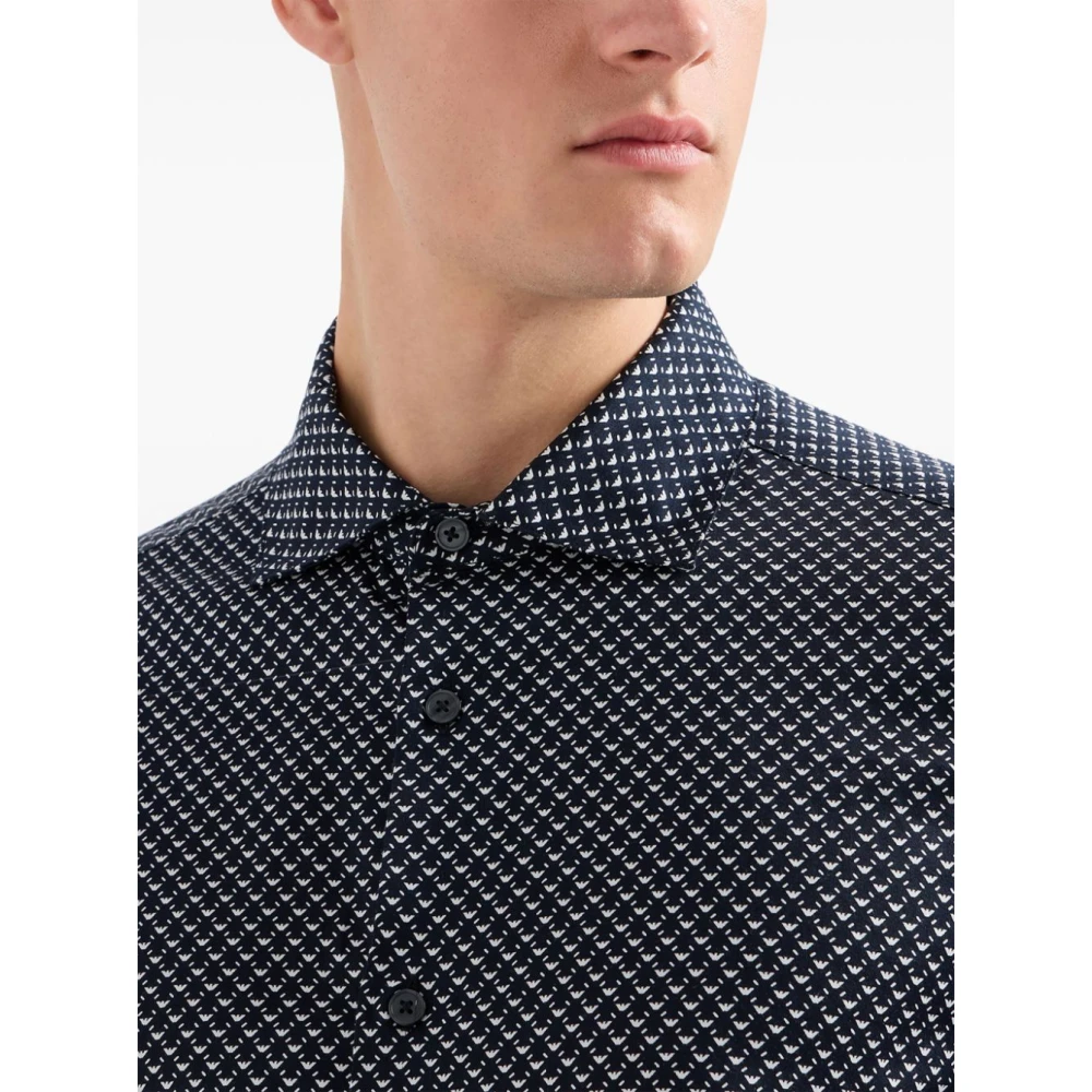 Emporio Armani Logo Print Zwart Overhemd Klassieke Kraag Black Heren