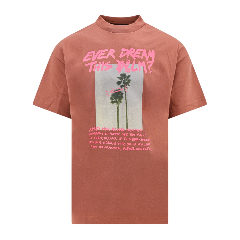 Palm Angels Bruine Geribbelde T-shirt met Fluorescerende Print Brown Heren