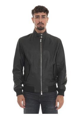 Läder Harrington Jacka med Stickade Detaljer
