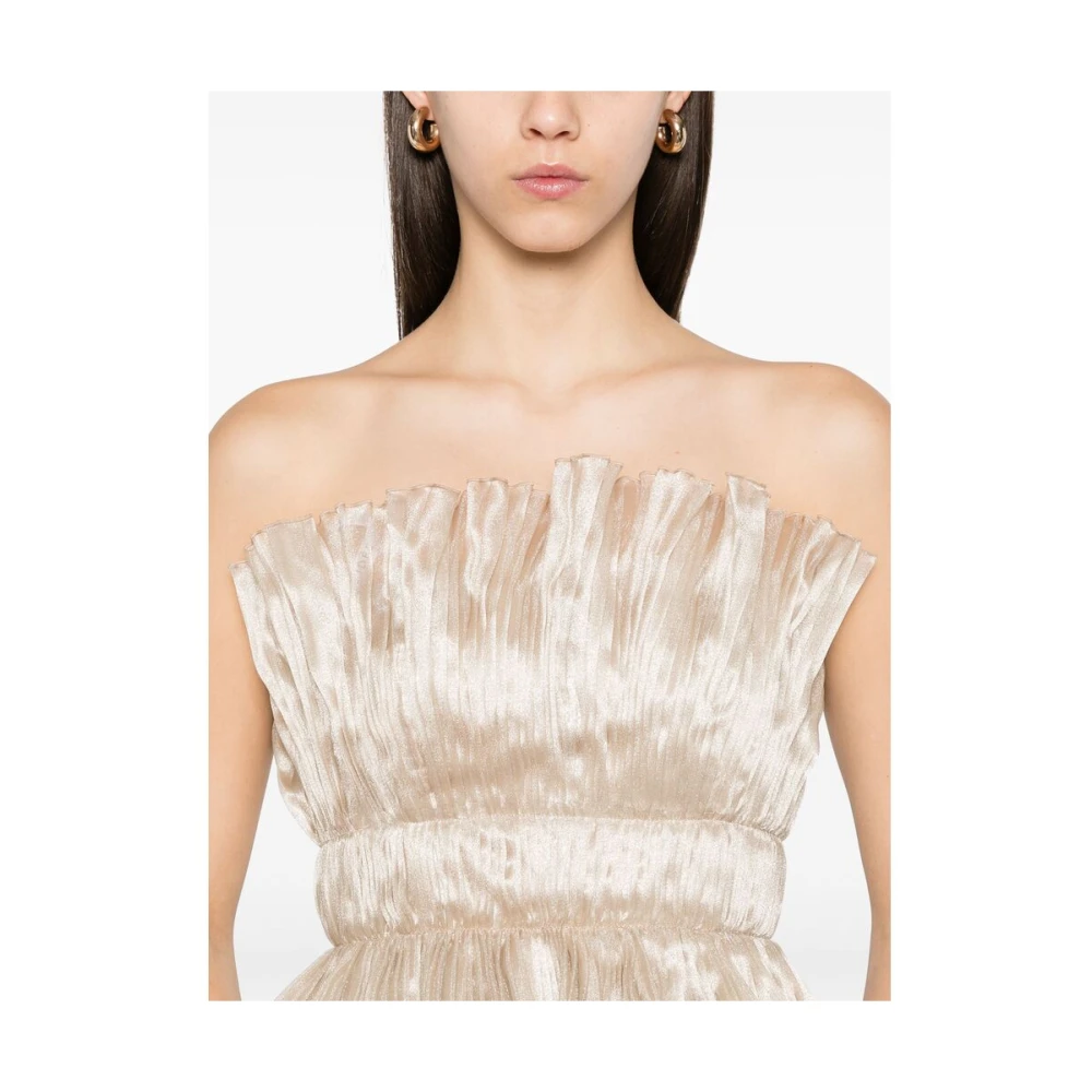 L'idée Metallic Strapless Jurk met Plissé Effect Yellow Dames