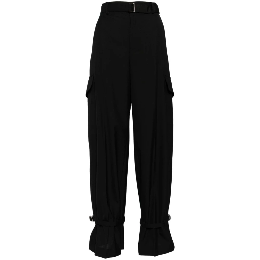 Sacai Black Cargo Pant Wool Suiting - Female - Wide Trousers - L - Trousers