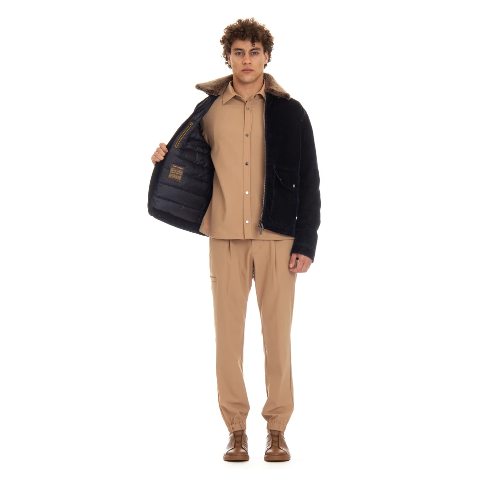 Moorer Blauwe Zip Jas met Afneembare Shearling Kraag Blue Heren