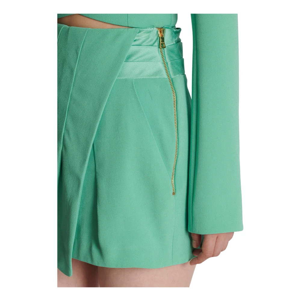 Balmain Satin Tailleband Crepe Gedrapeerde Shorts Green Dames