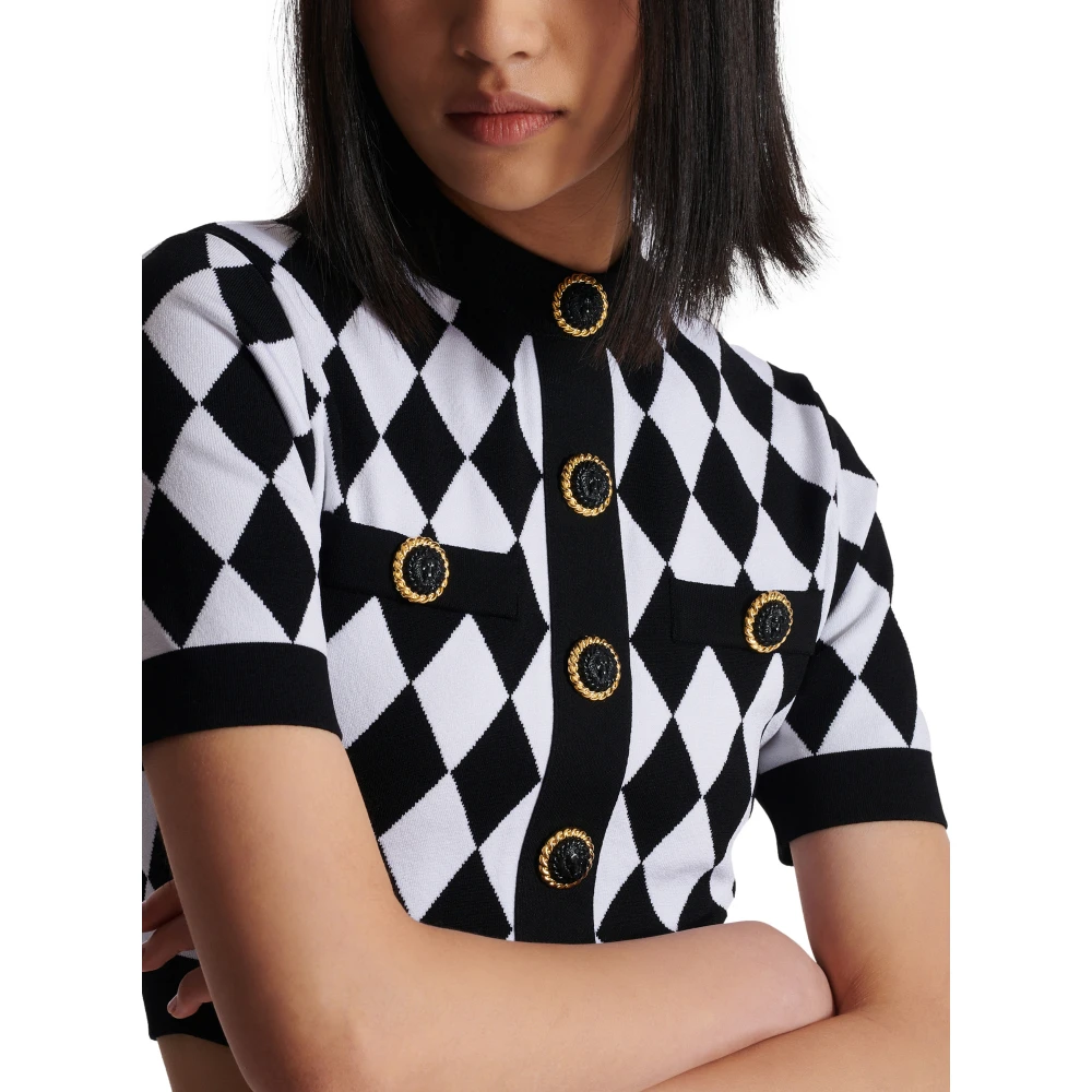 Balmain Diamant jacquard gebreide top Black Dames