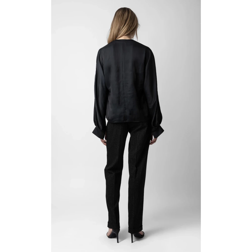 Zadig & Voltaire Zwart Satijnen Wijde Blouse Black Dames