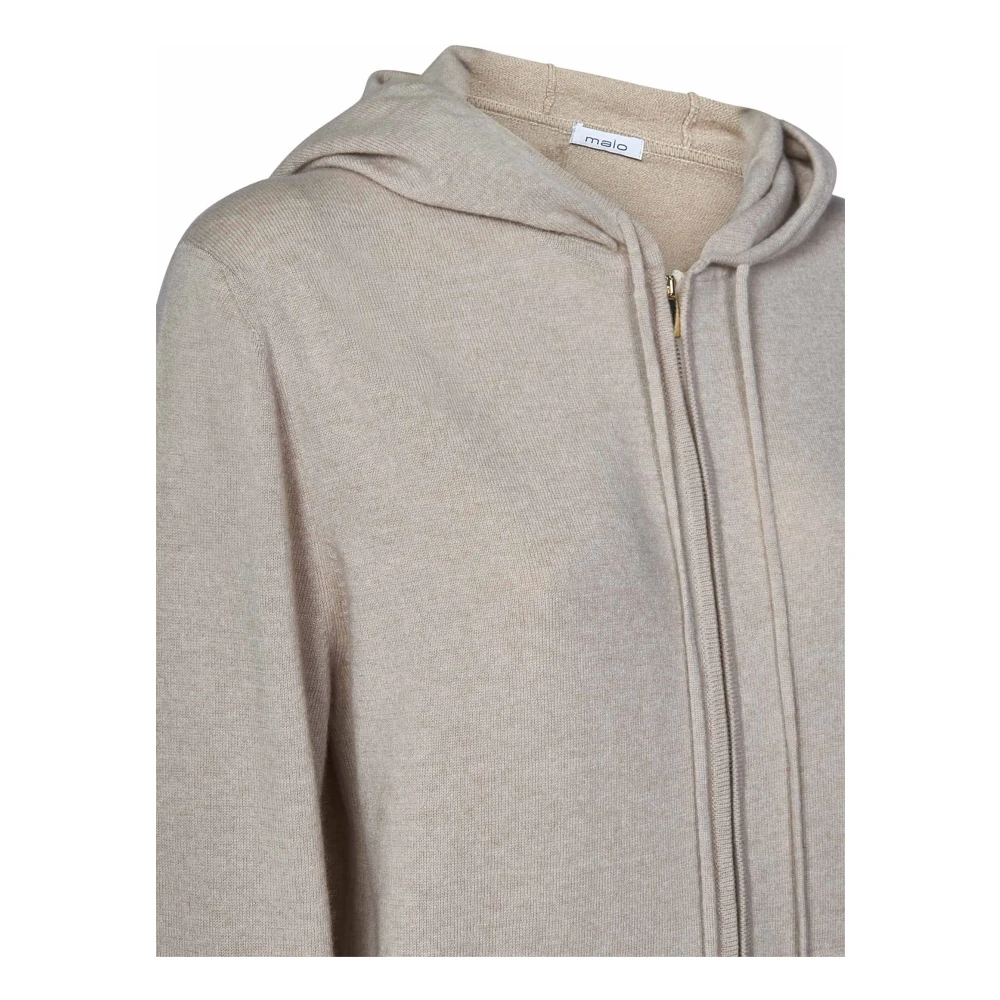 Malo Beige Kasjmier Jas met Capuchon Beige Dames