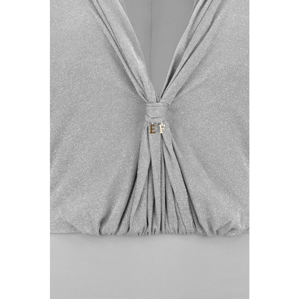 Elisabetta Franchi Glitter V-hals Lange Mouw Body Gray Dames