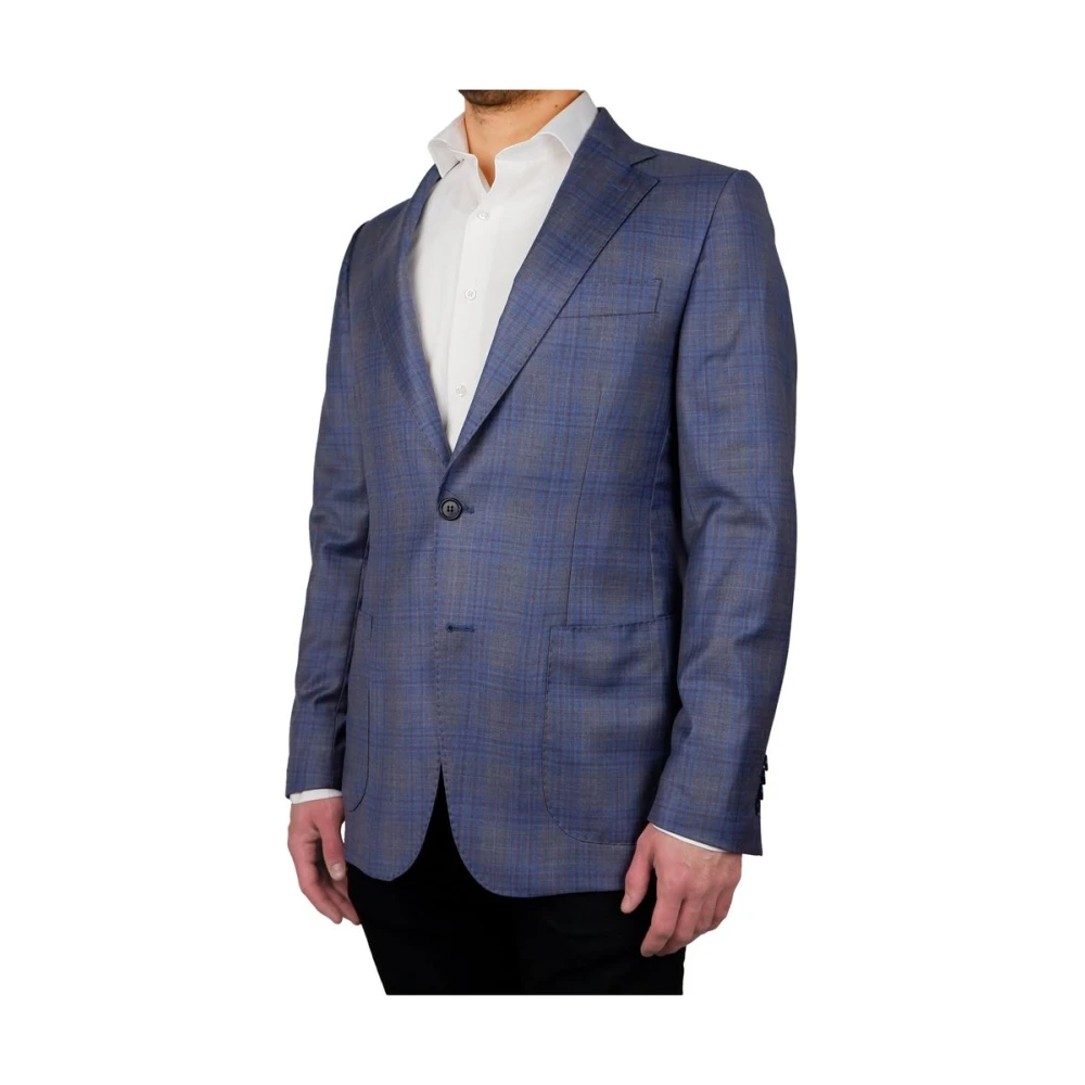 Made in Italia Blauwe Wollen Blazer met Ruitpatroon Blue Heren