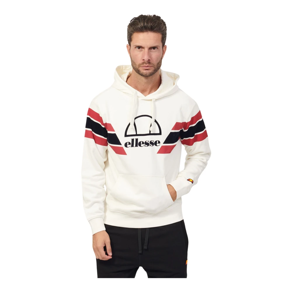 Ellesse Herenkatoenen hoodie met contrasterend logo en banden White Heren