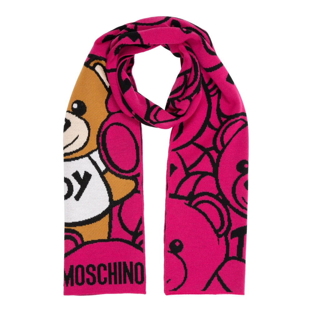 Moschino Abstract Multikleur Teddybeer Wollen Sjaal Pink Dames