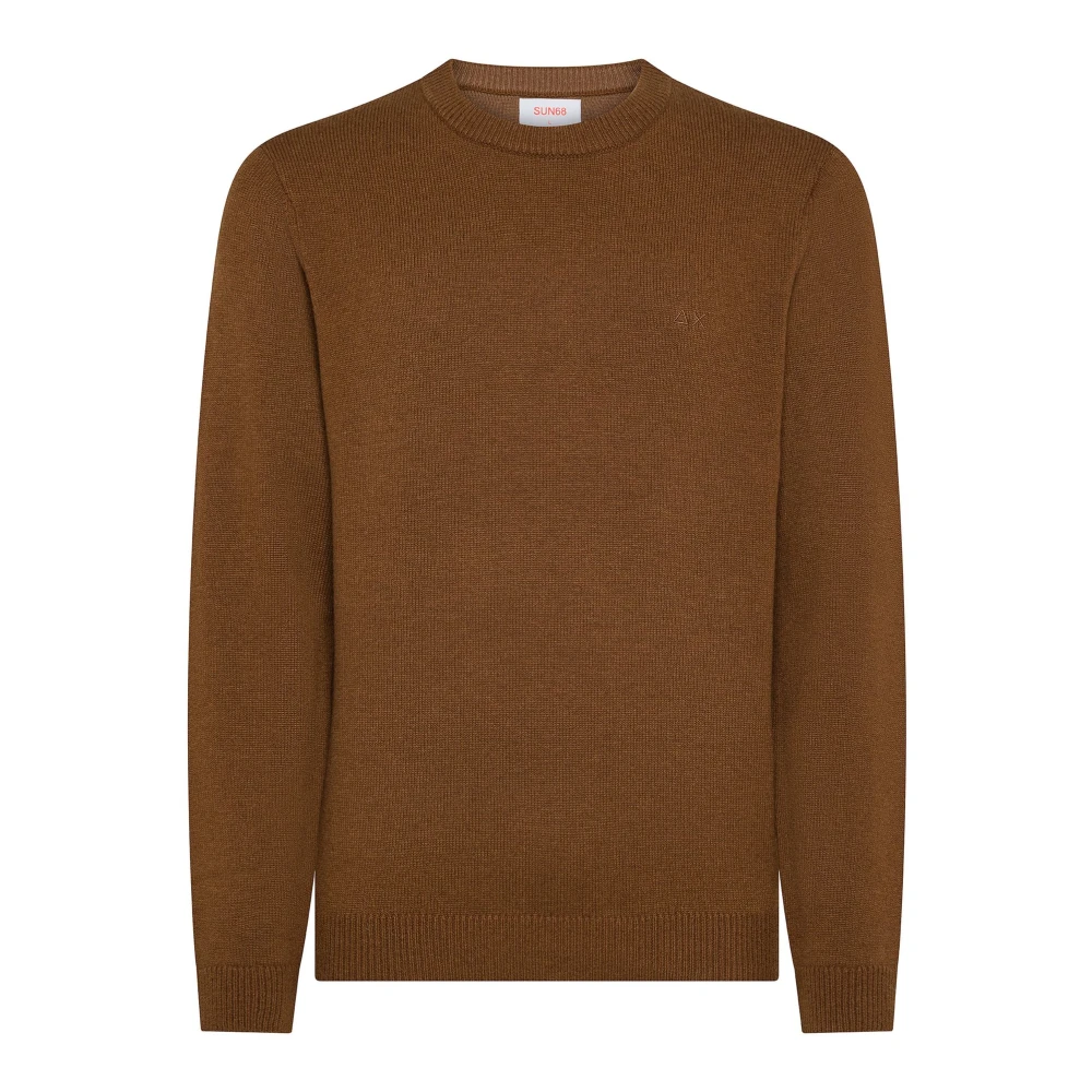 Sun68 Brown Round-Neck Knitwear, Male, Xl, Maglia Girocollo In Lana E Cashmere