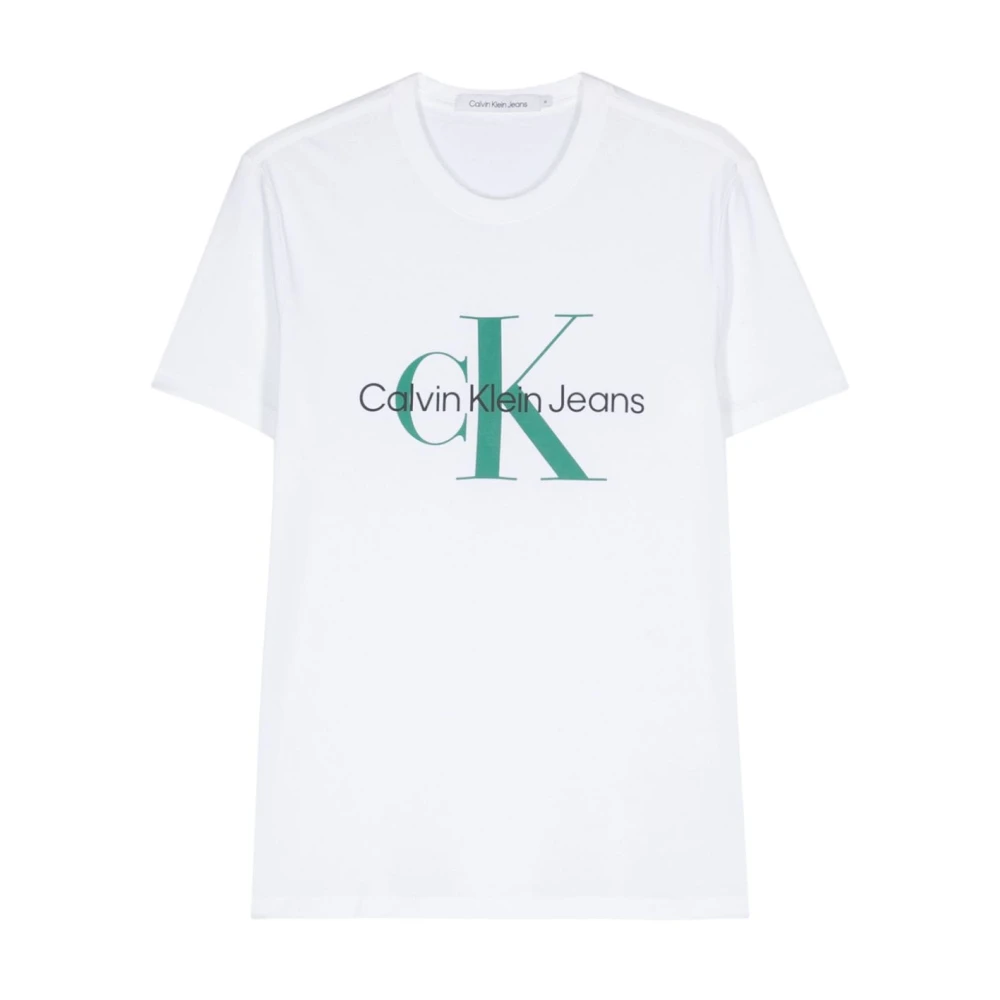 Calvin Klein Jeans Logo Bedrukt Katoenen T-shirt Wit White Heren