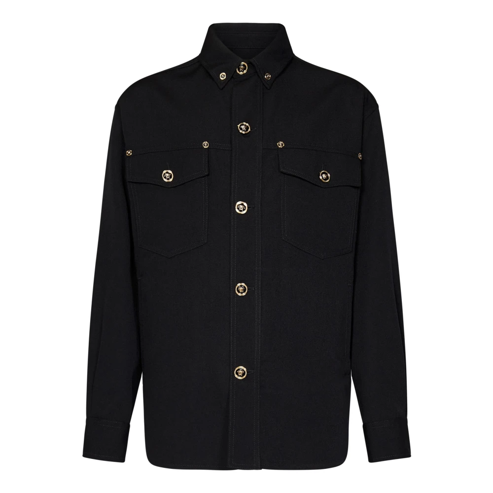Versace Zwarte wollen jas met Medusa-knopen Black Heren
