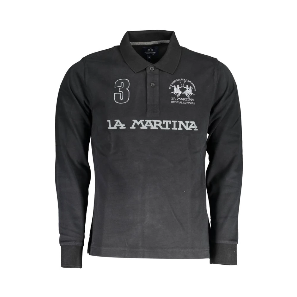 La Martina Men's Black Polo Shirts,, Cotton Polo Shirt Large