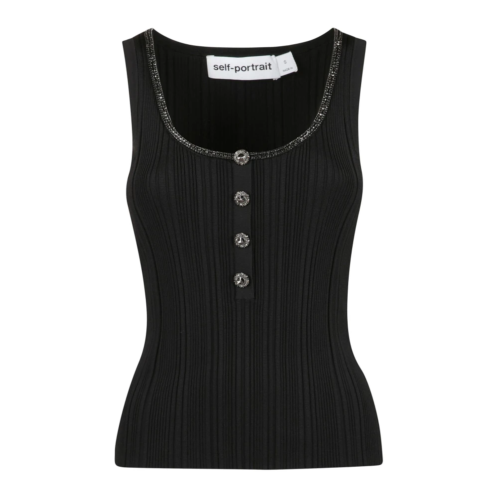 Self Portrait Versierd Gebreid Vest in Zwart Black Dames