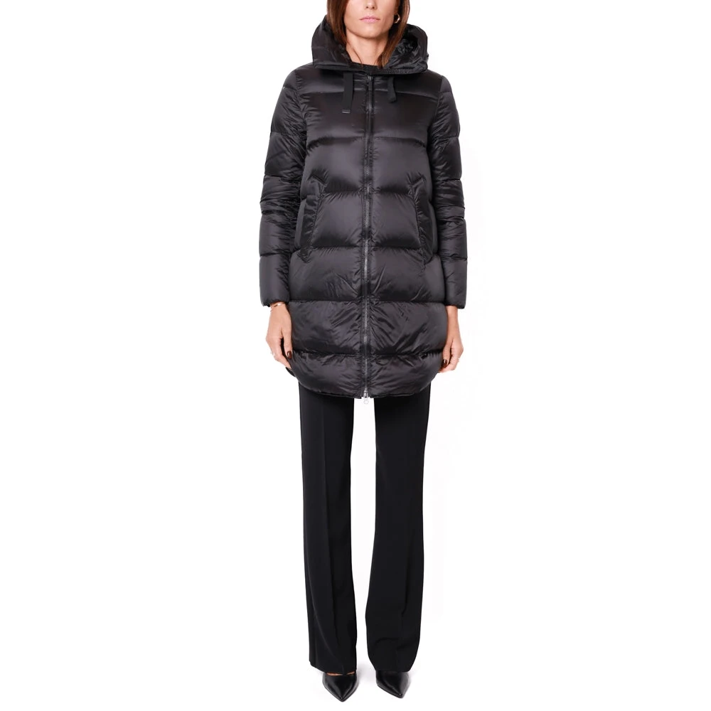 BomBoogie Lange Winter Donsjas met Omslag Kraag Zwart Black Dames