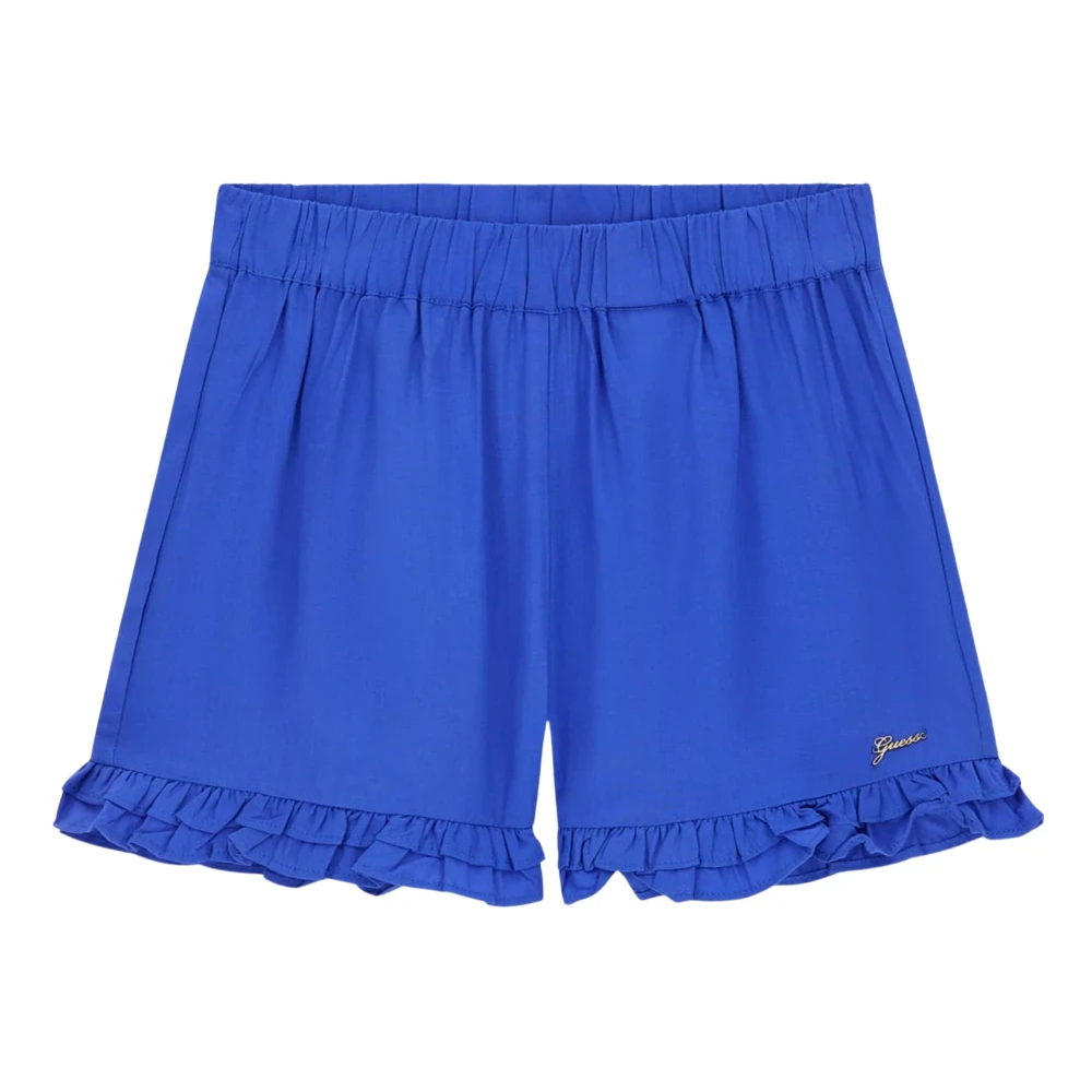 Guess Women's Blue Poplin Logo Shorts