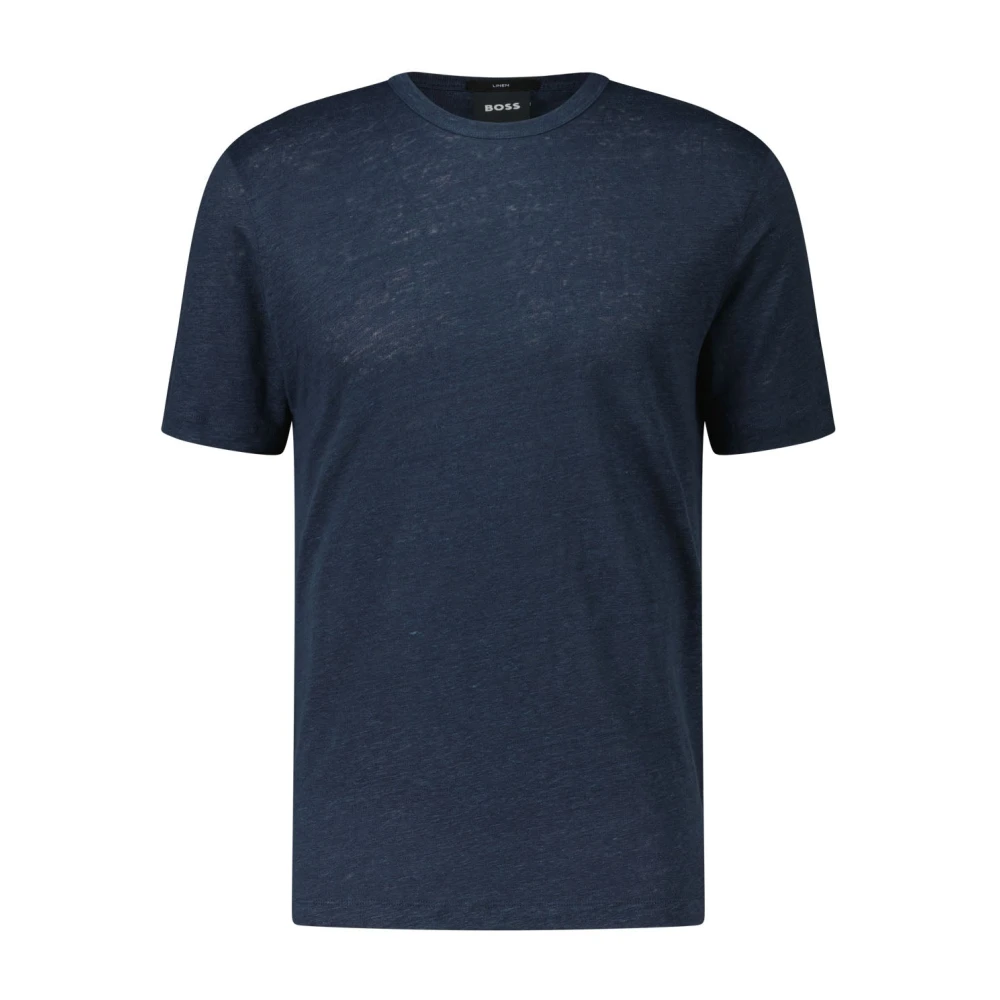 Hugo Boss Linnen Ronde Hals T-Shirt Blue Heren