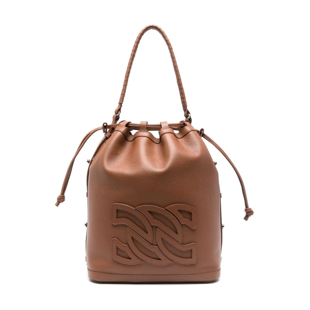 Casadei Bruin Leren Schoudertas Koordsluiting Brown Dames