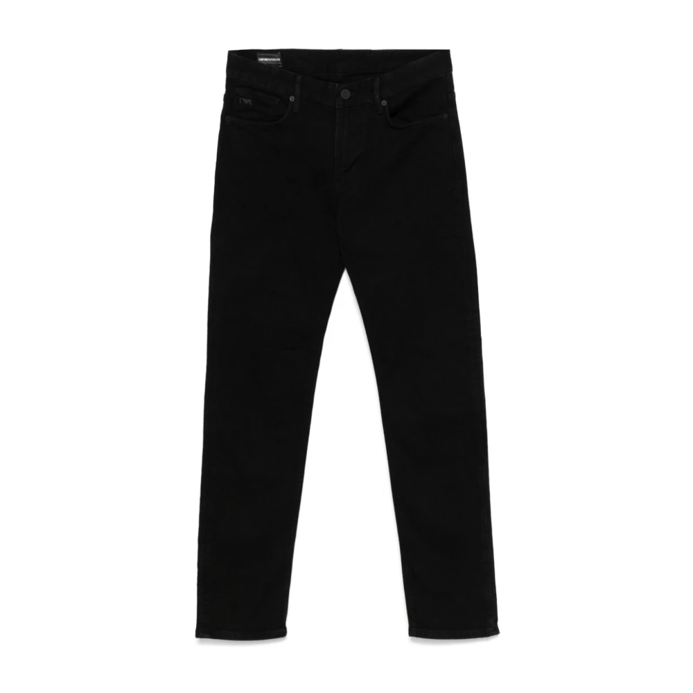 Emporio Armani Zwarte Slim Fit Gewassen Denim Jeans Black Heren