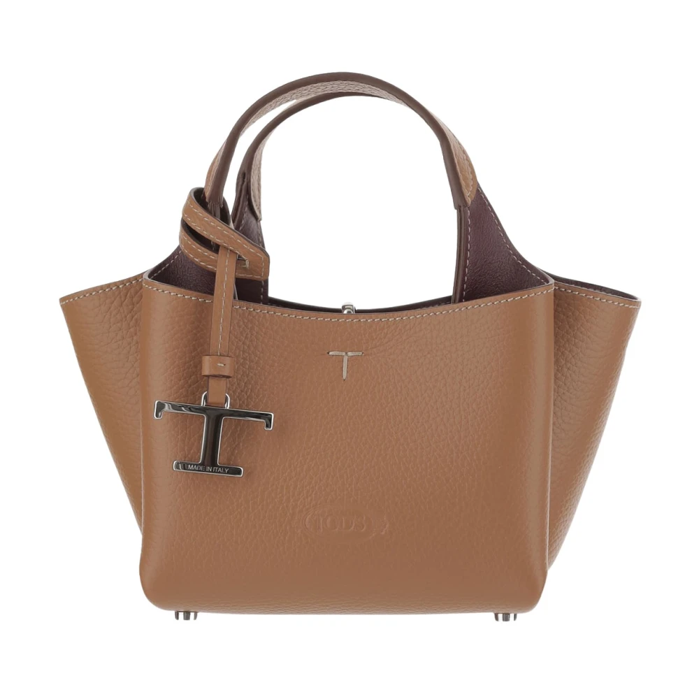 TOD'S Leren handtas met T-hanger sluiting Brown Dames