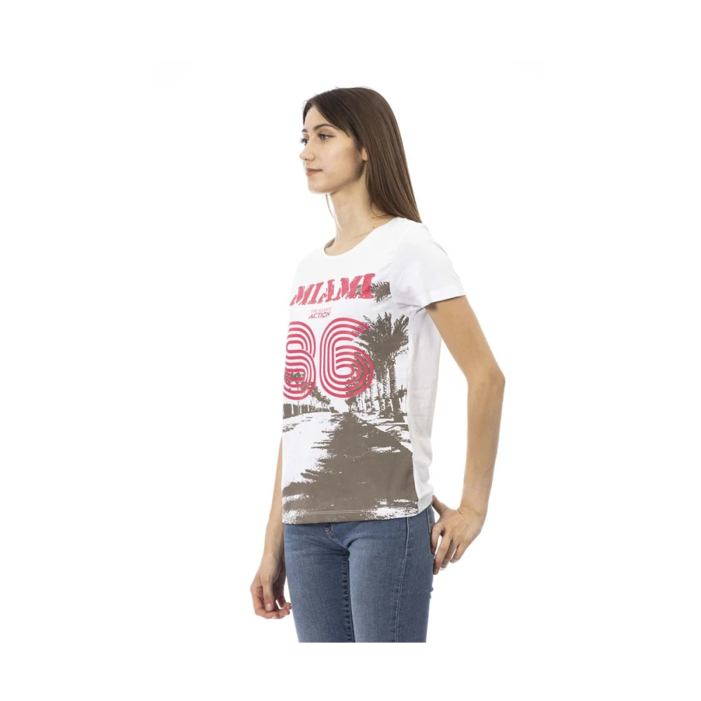 Trussardi Wit Katoenen T-shirt met Korte Mouwen en Voorkant Print White Dames