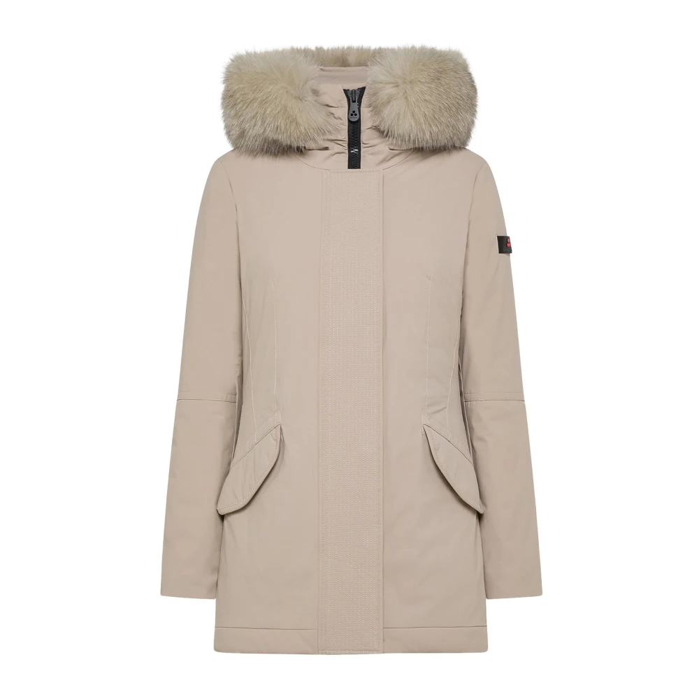 Peuterey Slim Fit Jas met Bijpassende Kleur Bont Beige Dames