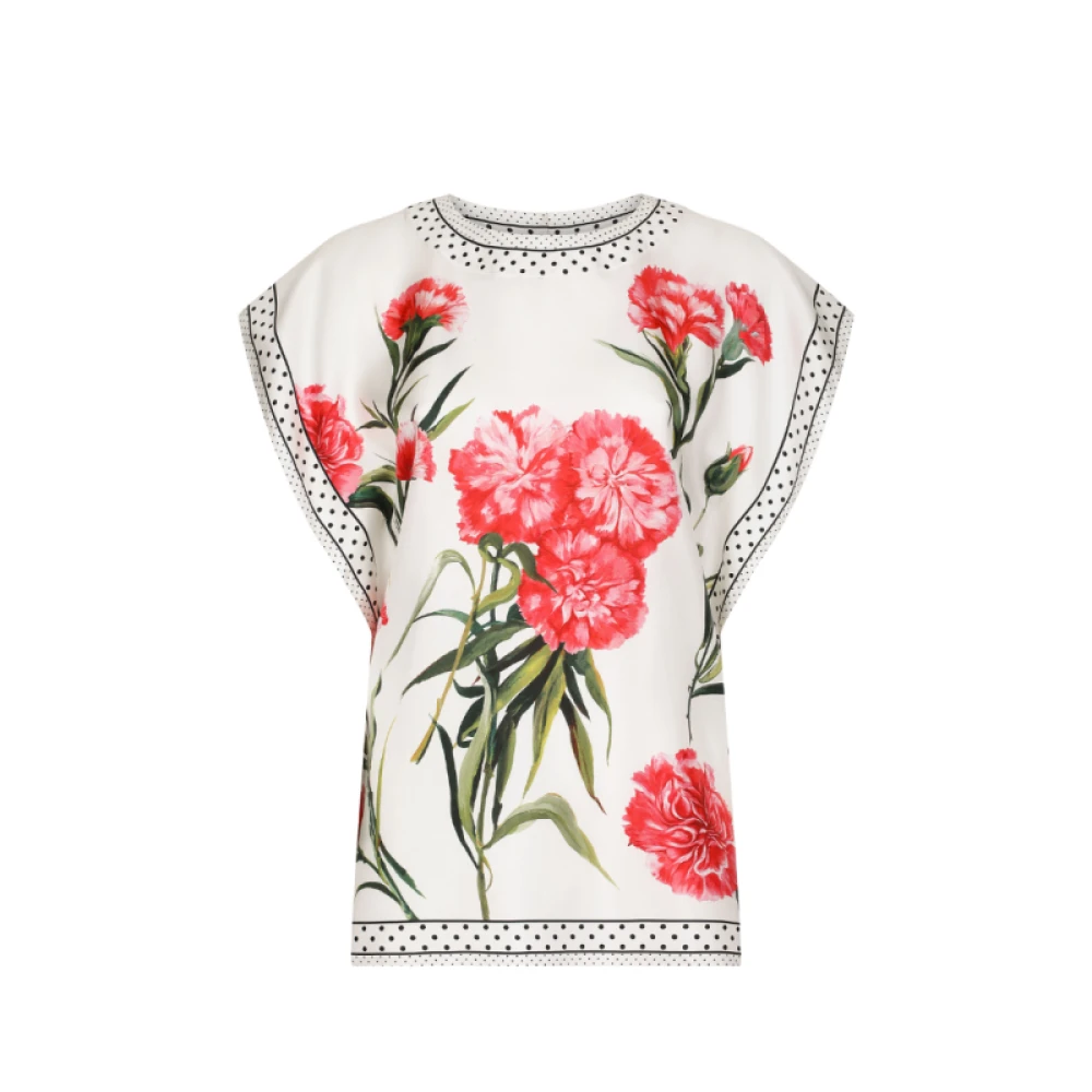Dolce & Gabbana Blouse met ronde hals in roze & zwart gestippeld Multicolor Dames