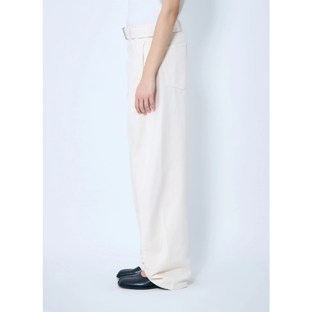 Lemaire Gedraaide Wijde Pijp Broek met Riem White Dames